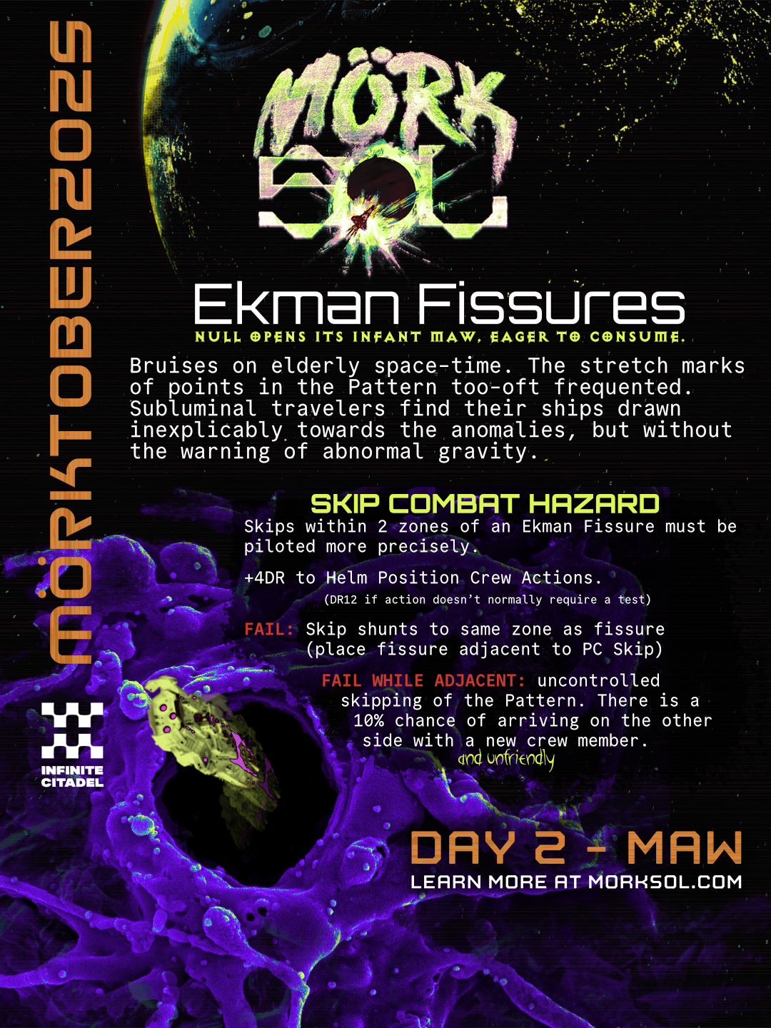 A space ship falls into a hole in space time.