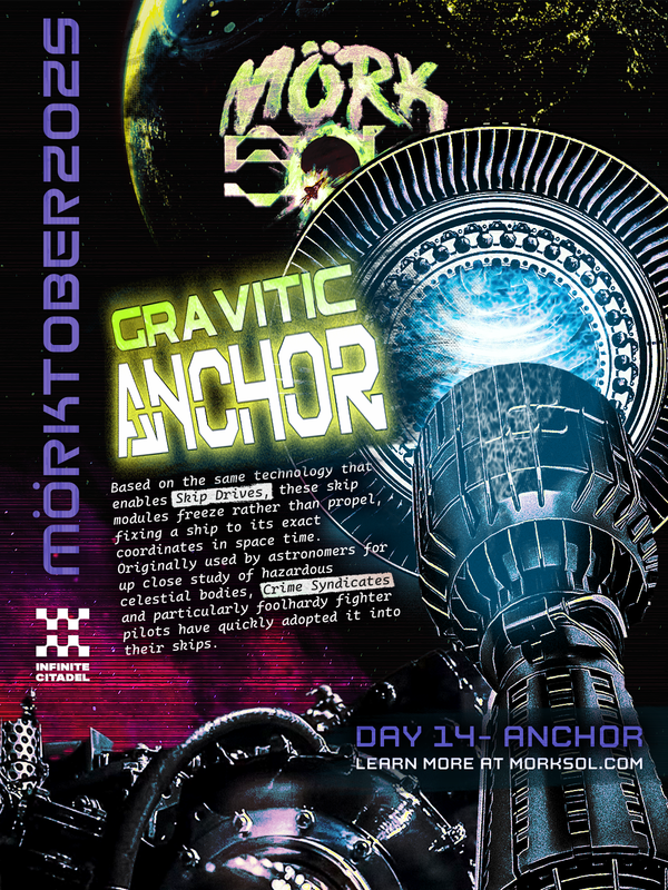 Glistening steel and pulsing gravity wells combine into a pillar of sci-fi tech.