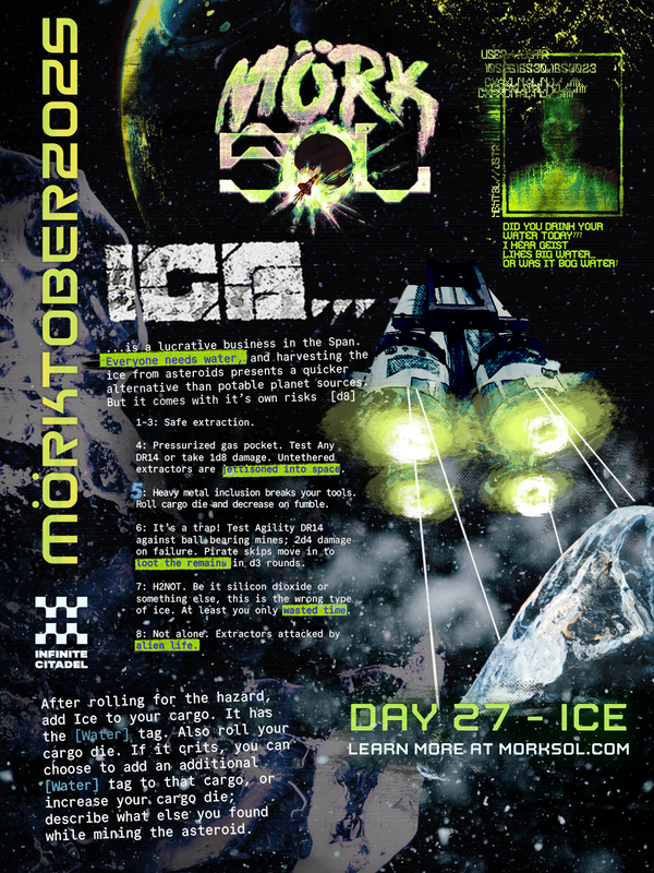 A massive cargo skip hauls a chunk of ice out of an asteroid field.