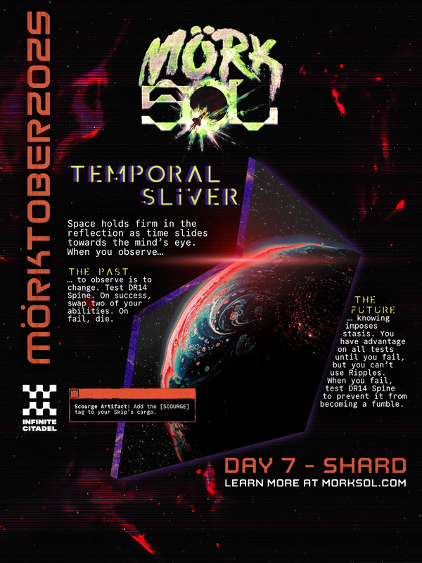 A shard of glass floats through a cosmos filled with dark energy. A projection of the future (or past?)